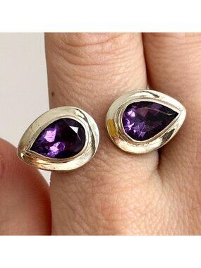 Unusual Amethyst Accented Balinese Inspired Swirly 925 Vintage Ring - sz 10.5
